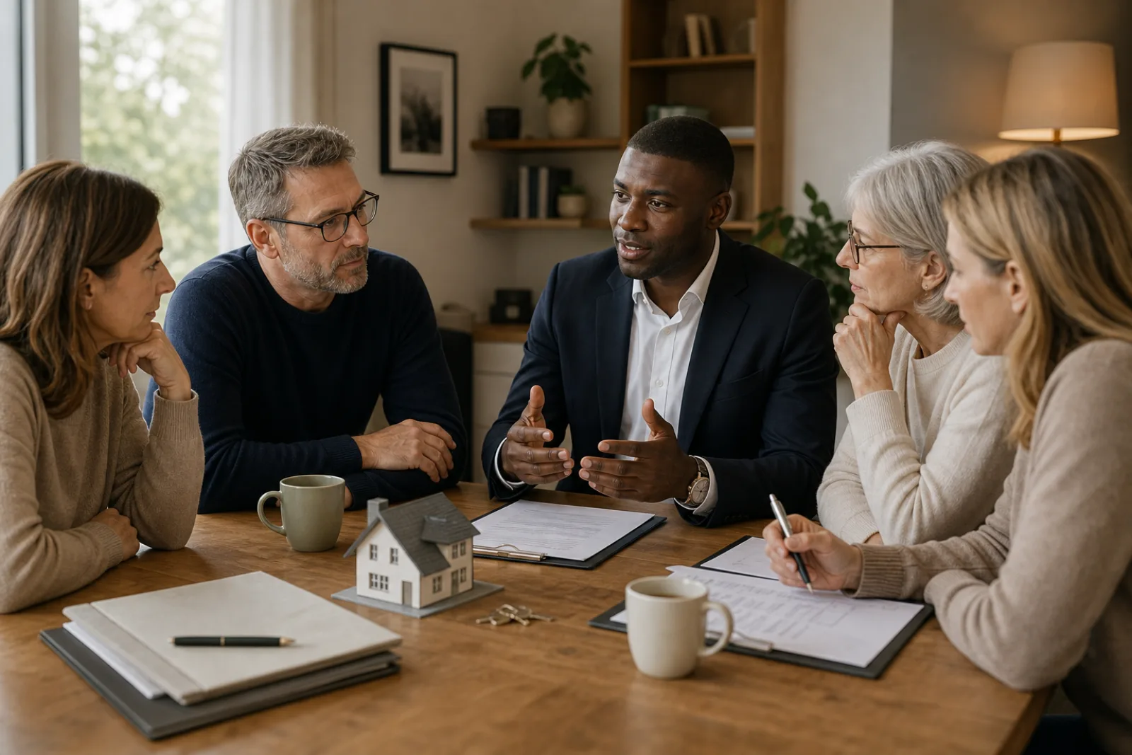 Erbengemeinschaft bespricht den Verkauf einer geerbten Immobilie mit HRT Immobilien